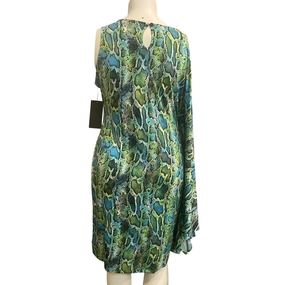 Coldesina Green Snake Print Asymmetrical Cape Sleeve Mini Dress Size L NEW - Picture 4 of 10